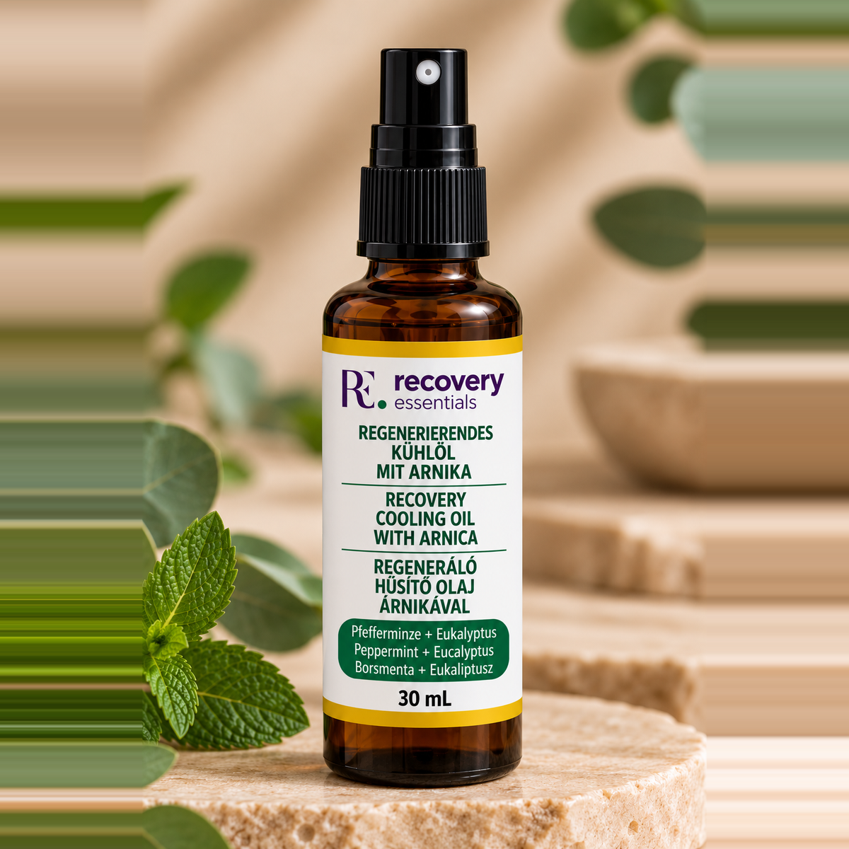 Recovery Cooling Oil with Arnica
Peppermint + Eucalyptus
30mL